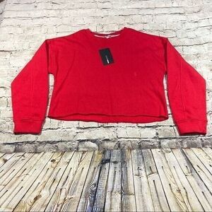 Fashion Nova Sweatshirt Womens Large Red Jasmine Raw Hem Cropped NWT